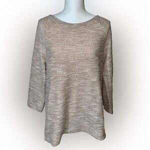 LOFT Women's Beige and Peach Crew Neck Sweater, Lightweight, Sz L